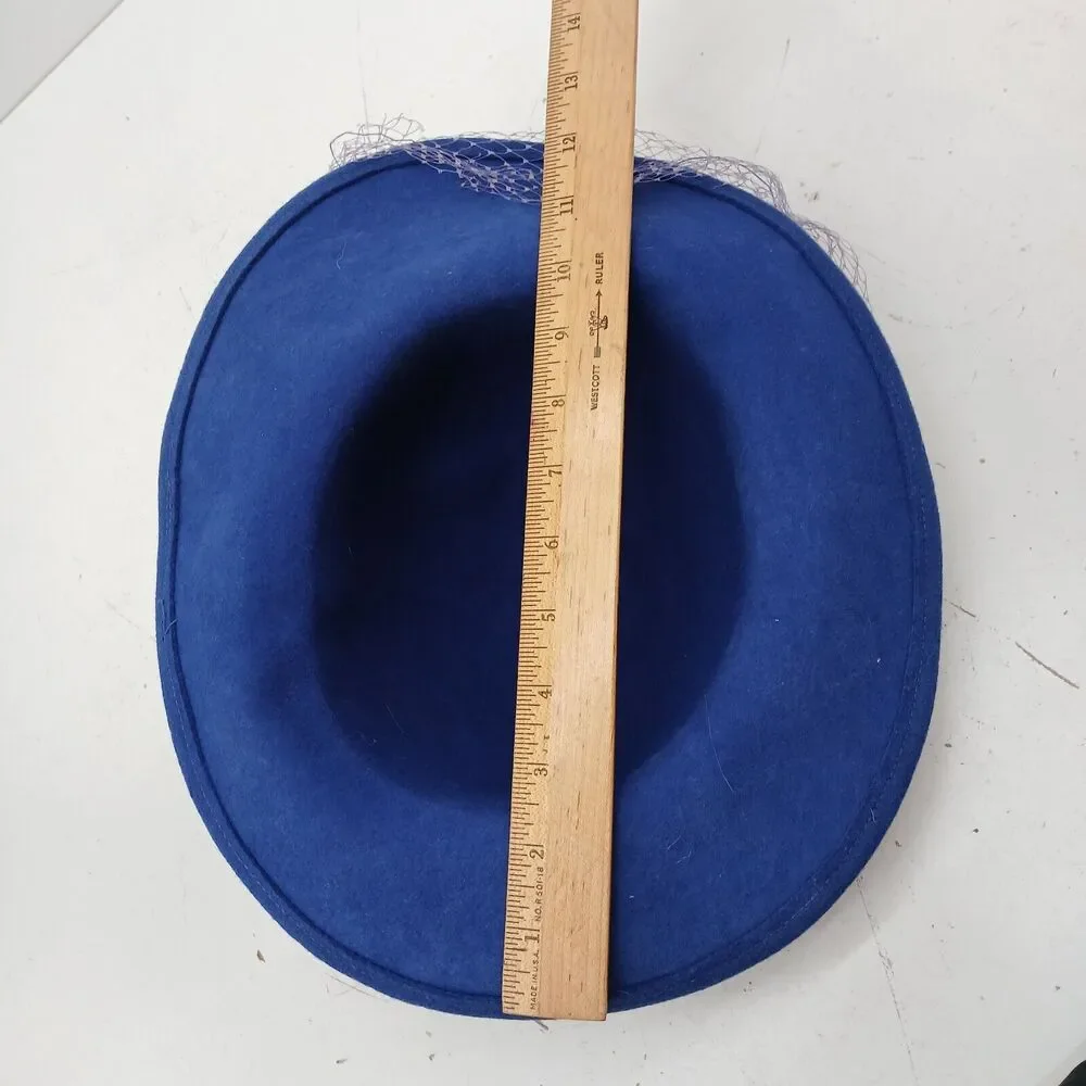 Womens Fedora Hat Blue Wool Netting with Band 100% Wool Lancaster USA